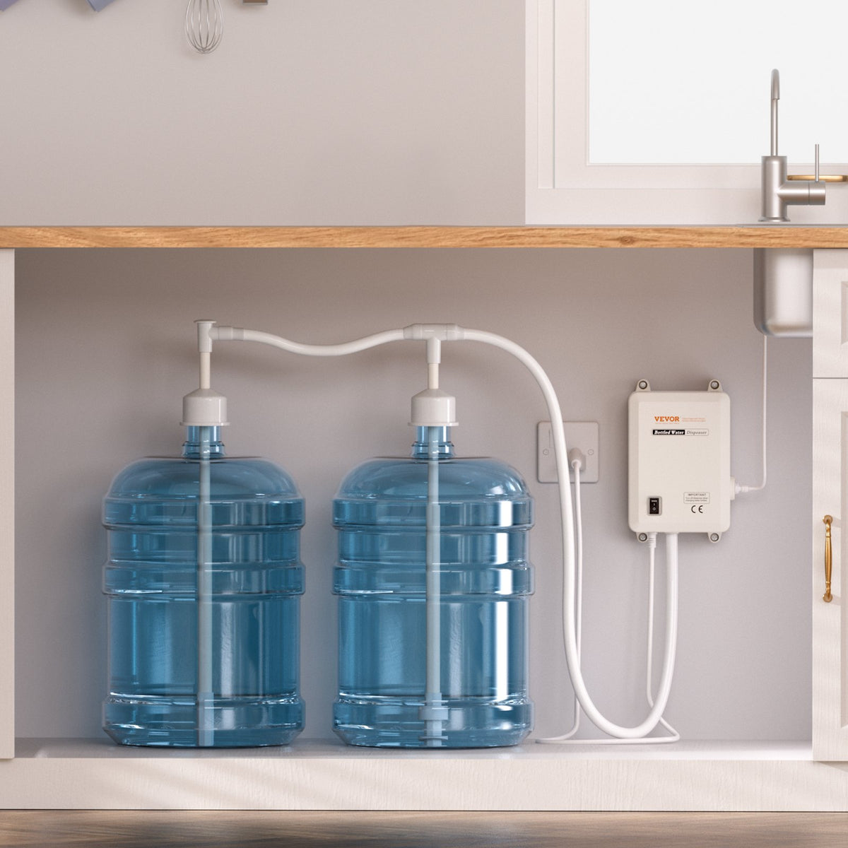 VEVOR Bottled Water Dispenser Pump System, 2x5 Gallon Dispensing System, Automatic Electric Water Dispenser, Double-Pipe Water Jug Pump, Compatible Use with Coffee/Tea Machine, Refrigerator, Ice Maker