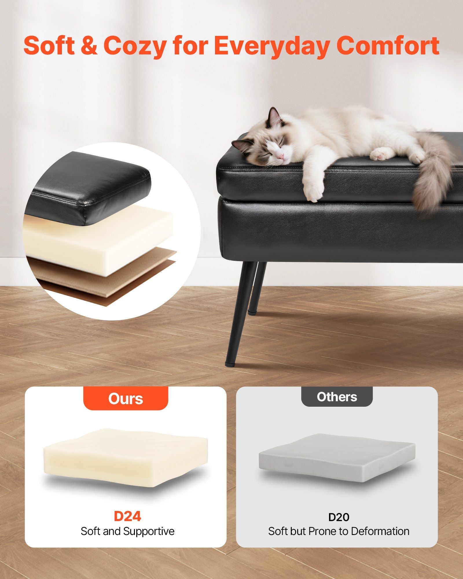 Leather Storage Ottoman Bench, PU Leather Bench with Storage and Metal Legs, Modern Shoe Benches Seat for Entryway, Upholstered End of Bed Benches for Living Room, Dining Room, Hallway, Black