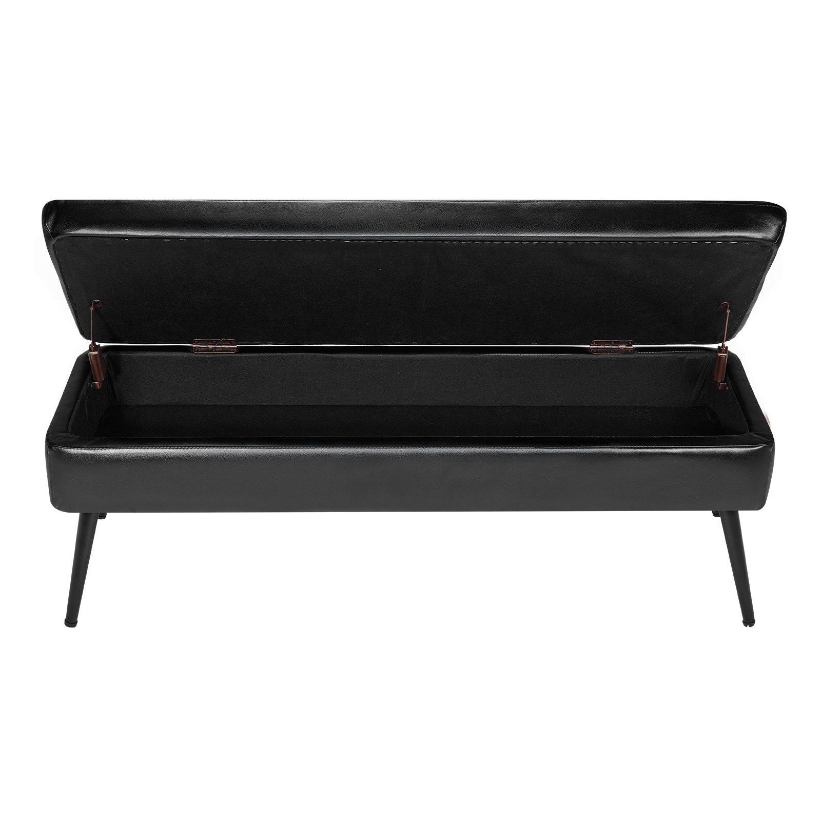 Leather Storage Ottoman Bench, PU Leather Bench with Storage and Metal Legs, Modern Shoe Benches Seat for Entryway, Upholstered End of Bed Benches for Living Room, Dining Room, Hallway, Black