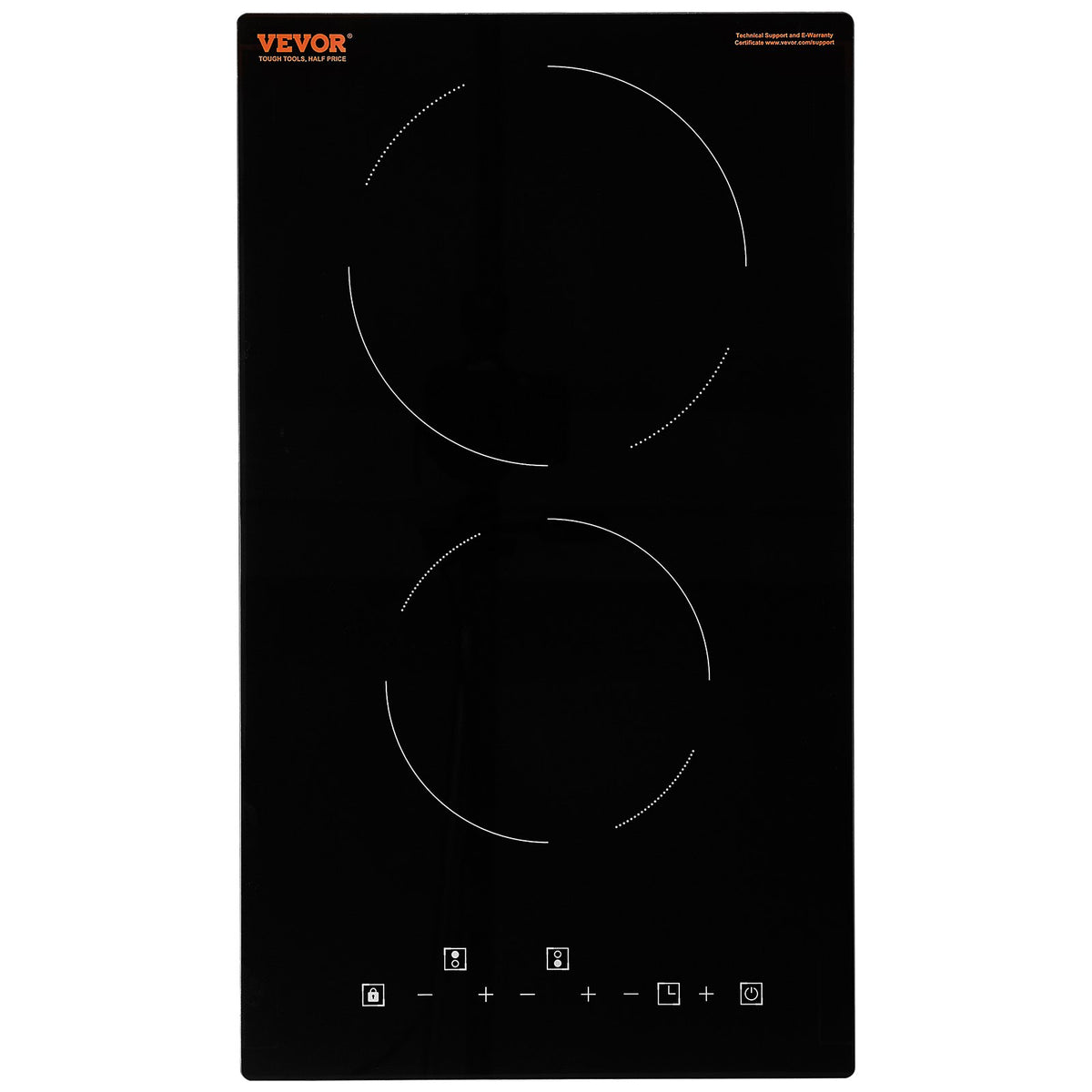 VEVOR Electric Cooktop, 12 inch 2 Burners Built-in Electric Stove Top, 3000W Ceramic Radiant Cooktop with Glass Panel, Touch Control, Timer, Child Lock, 9 Heat Level, Residual Heat Indicator, 220-240V