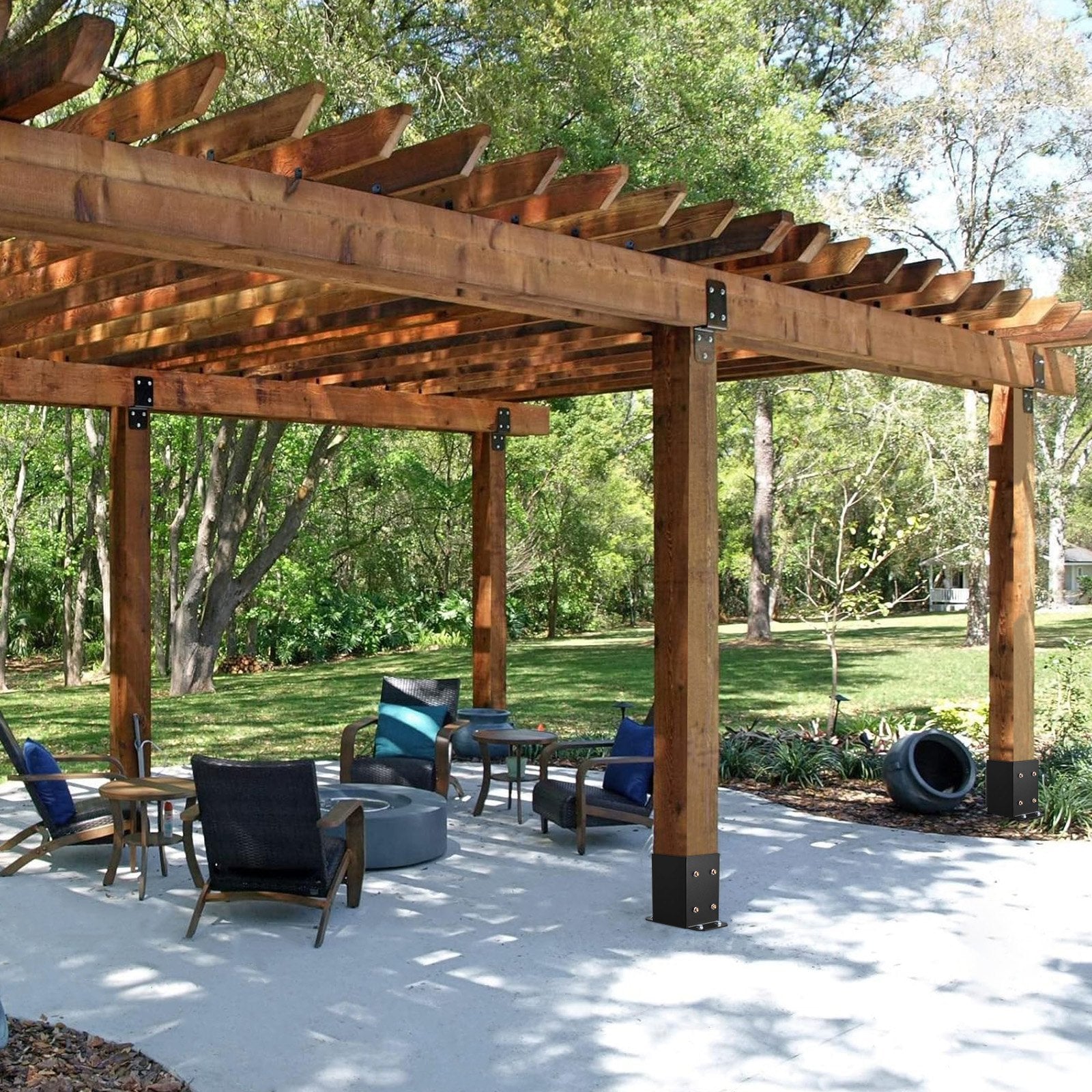 VEVOR 101.6x101.6mm Post Base 4 Pcs, Inner Size 91x91 Post Base Brackets, Heavy Duty Powder-Coated Post Anchor Matte Black Wood Post Brackets for Pavilion Deck Railing Support Deck Base Plate