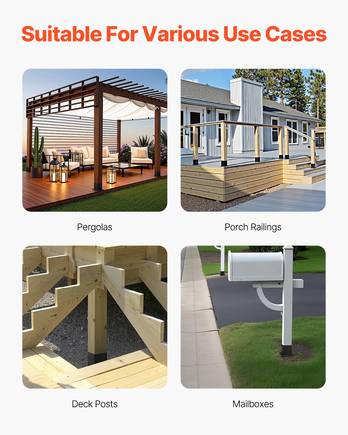 VEVOR 8 Pcs 4x4 Post Base Bracket Wood Fence Post Anchor Inner Size 3.6x3.6 in