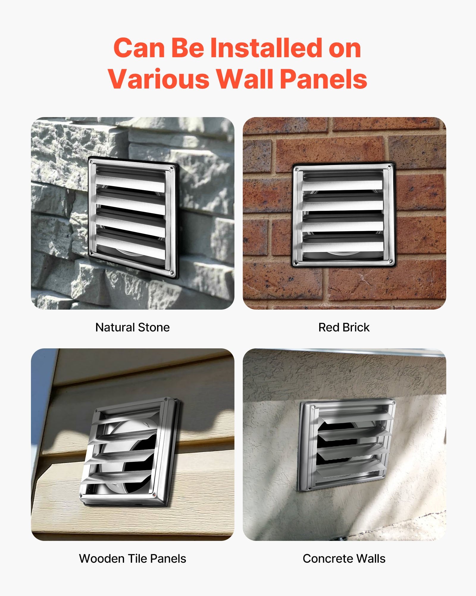 VEVOR 97mm Wall Vent Cover, Louvered Square AC Vent Gable Cover, Premium Stainless Steel & with Noise Reducing Rubber Gasket, for House,Bathroom,Garage,Kitchen,Basement (1 Pack, Silver)