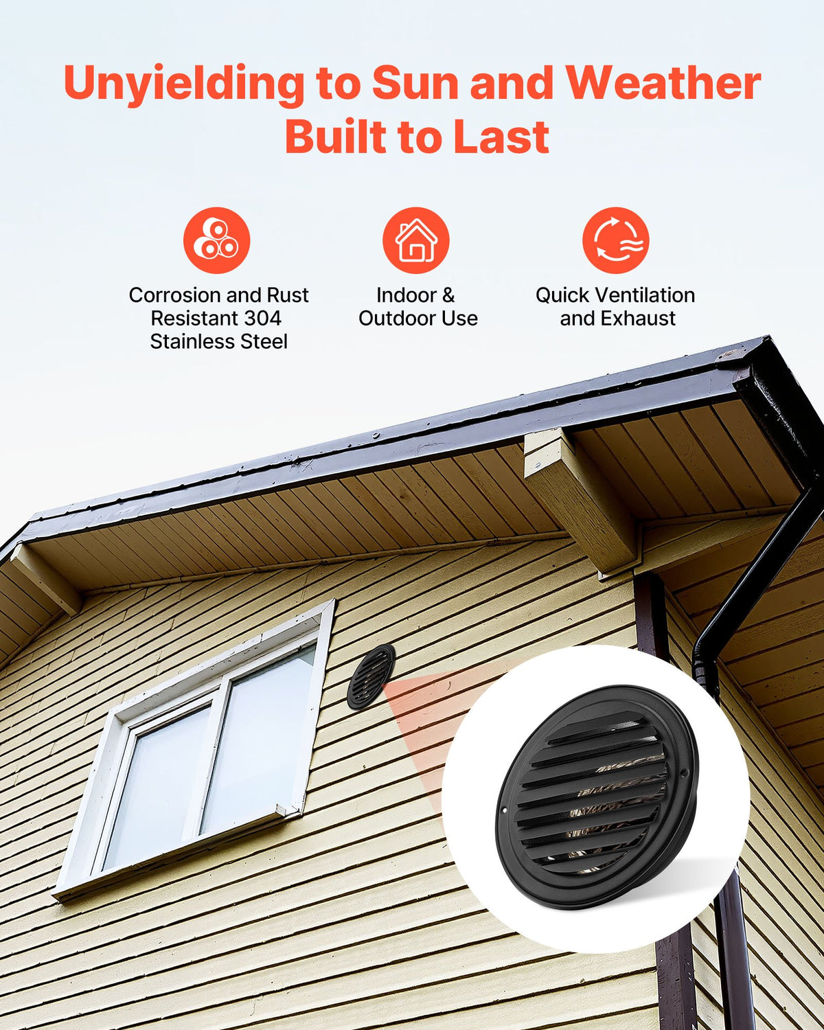 VEVOR 145 mm Wall Vent Cover, Louvered Round AC Vent Gable Cover, Premium Stainless Steel & with Built-in a Protection Screen, for House,Bathroom,Garage,Kitchen,Basement (2 Pack, Black)
