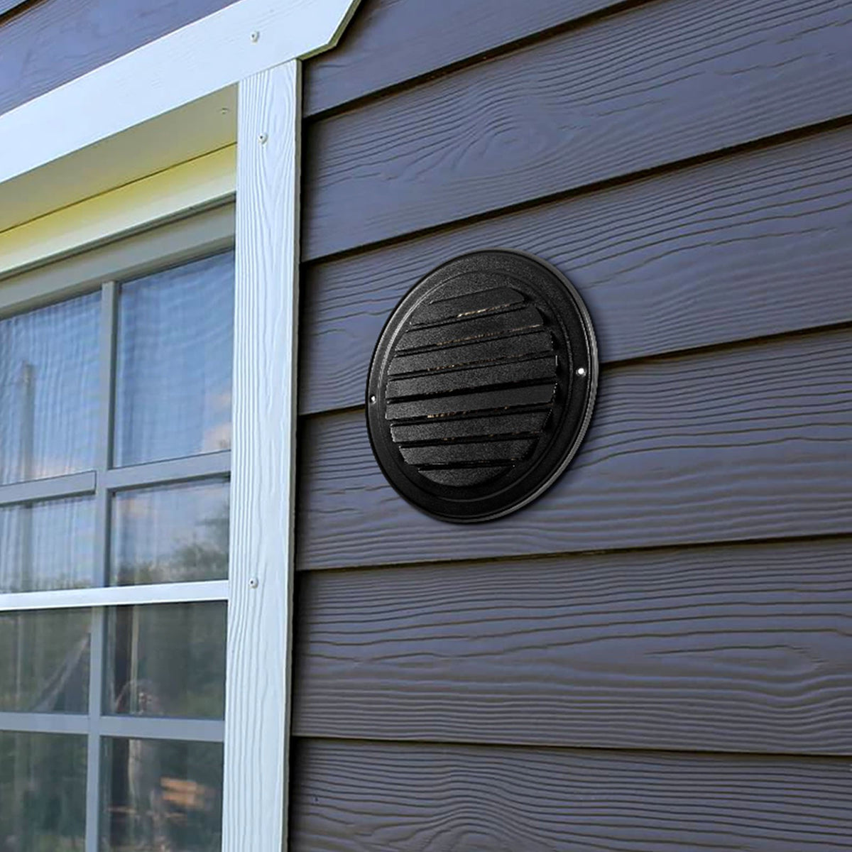 VEVOR 145 mm Wall Vent Cover, Louvered Round AC Vent Gable Cover, Premium Stainless Steel & with Built-in a Protection Screen, for House,Bathroom,Garage,Kitchen,Basement (2 Pack, Black)