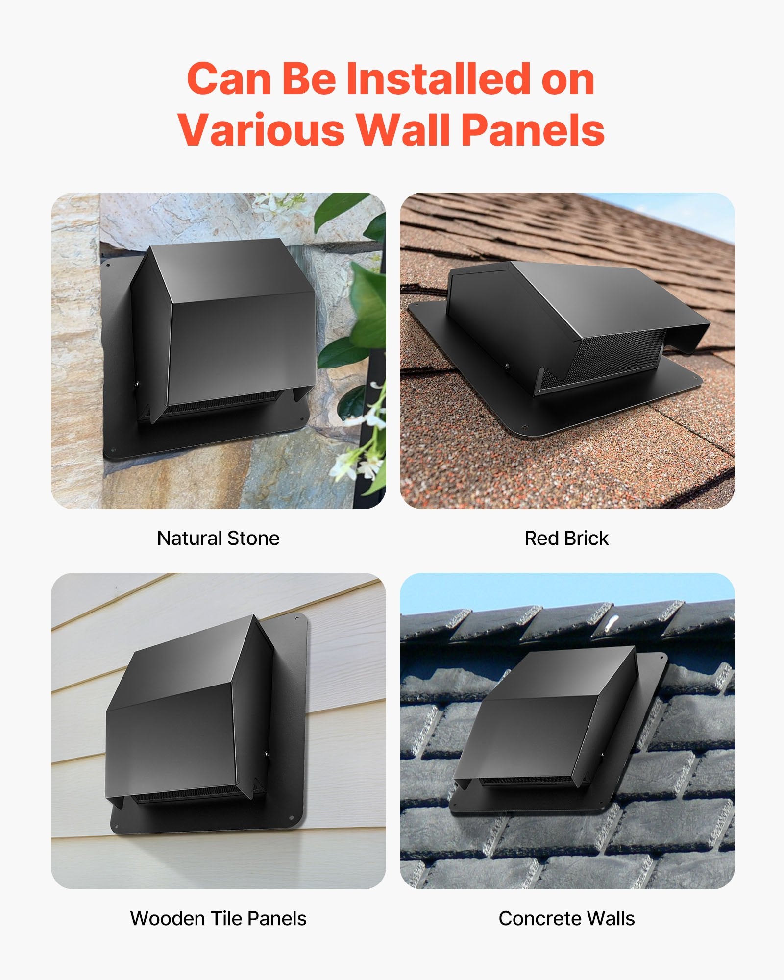 VEVOR 149 mm Hooded Wall Vent Cover SPCC Steel Roof Exhaust 1 Pack Black