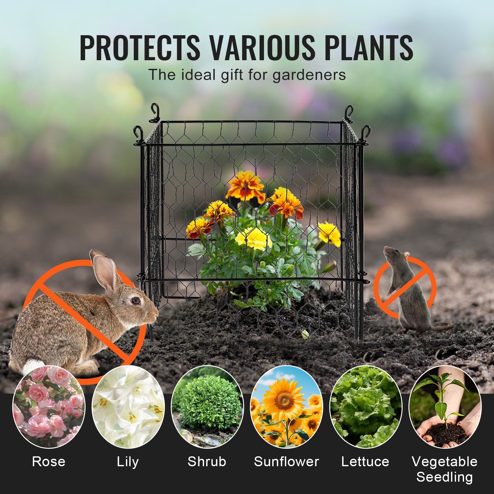 VEVOR 4 Pack Plant Protector from Animals, 13.4'' x 13.4'' Chicken Wire Plant Protector, Plant Cages for Outdoor Plants, Flowers & Vegetables, Keeps Bunny Chicken Squirrels Out, 16pcs Metal Mesh
