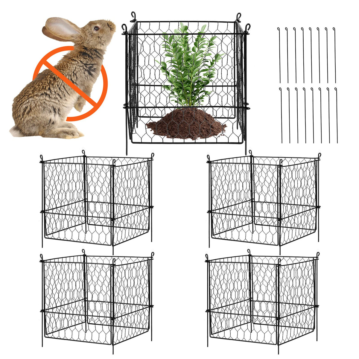 VEVOR 4 Pack Plant Protector from Animals, 13.4'' x 13.4'' Chicken Wire Plant Protector, Plant Cages for Outdoor Plants, Flowers & Vegetables, Keeps Bunny Chicken Squirrels Out, 16pcs Metal Mesh