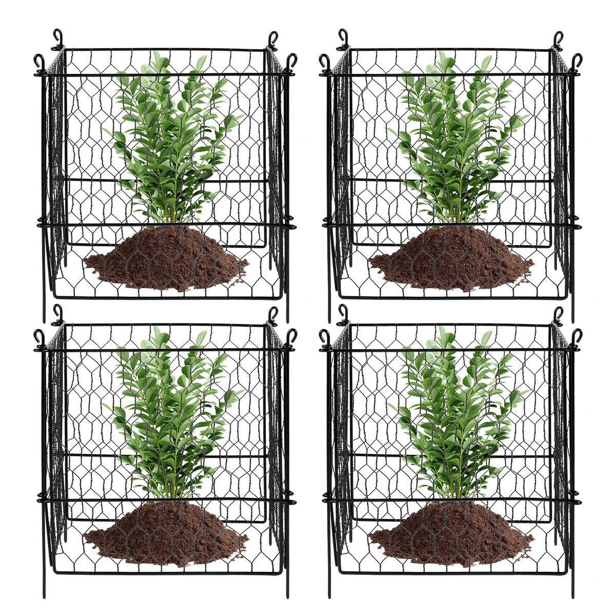 VEVOR 4 Pack Plant Protector from Animals, 13.4'' x 13.4'' Chicken Wire Plant Protector, Plant Cages for Outdoor Plants, Flowers & Vegetables, Keeps Bunny Chicken Squirrels Out, 16pcs Metal Mesh