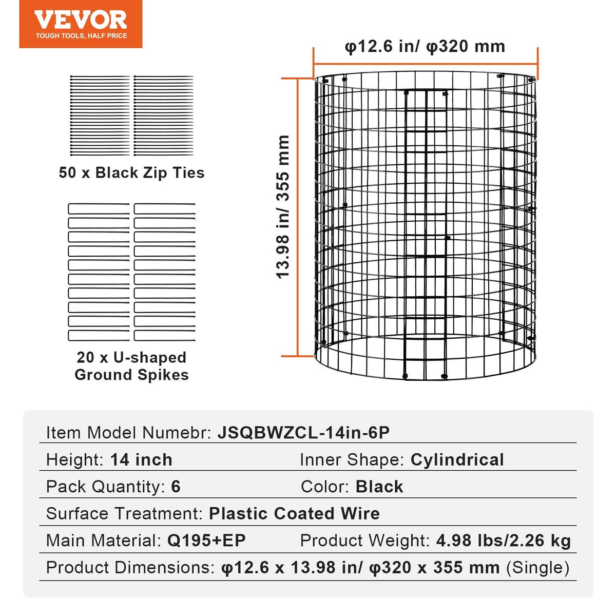 6 Pack Plant Protector from Animals, 320mm Dia. x 355mm H Chicken Wire Plant Protector, Plant Cages for Outdoor Plants, Flowers & Vegetables, Keeps Bunny Chicken Squirrels Out, 18pcs Metal Mesh