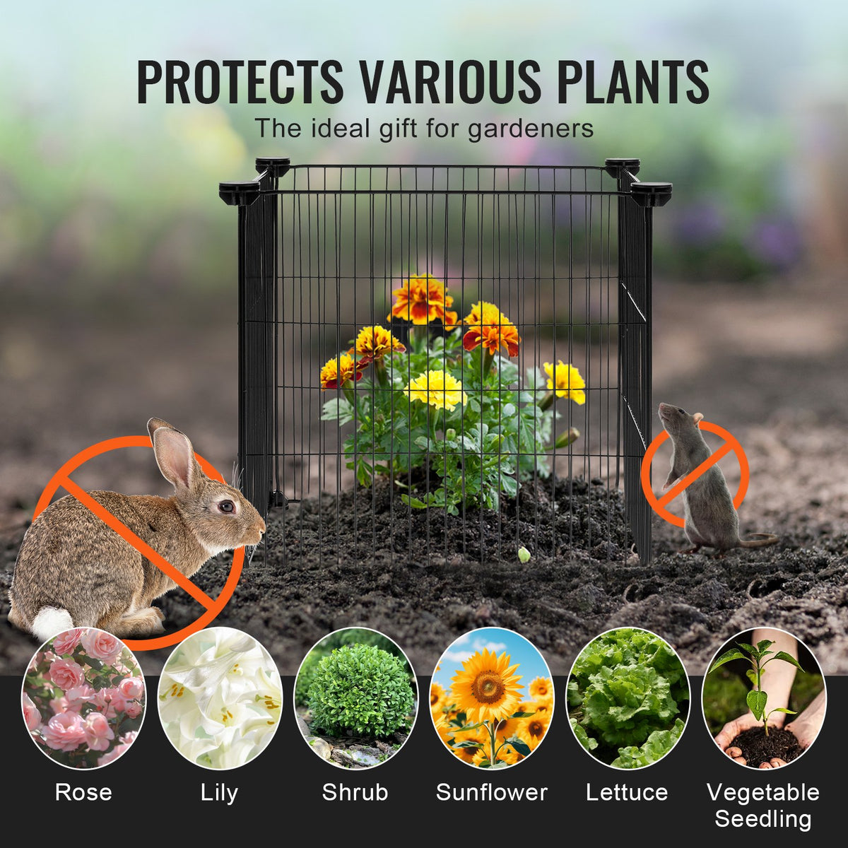 VEVOR 5 Pack Plant Protector from Animals, 390 mm x 390 mm Chicken Wire Plant Protector, Plant Cages for Outdoor Plants, Flowers & Vegetables, Keeps Bunny Chicken Squirrels Out, 20pcs Metal Mesh