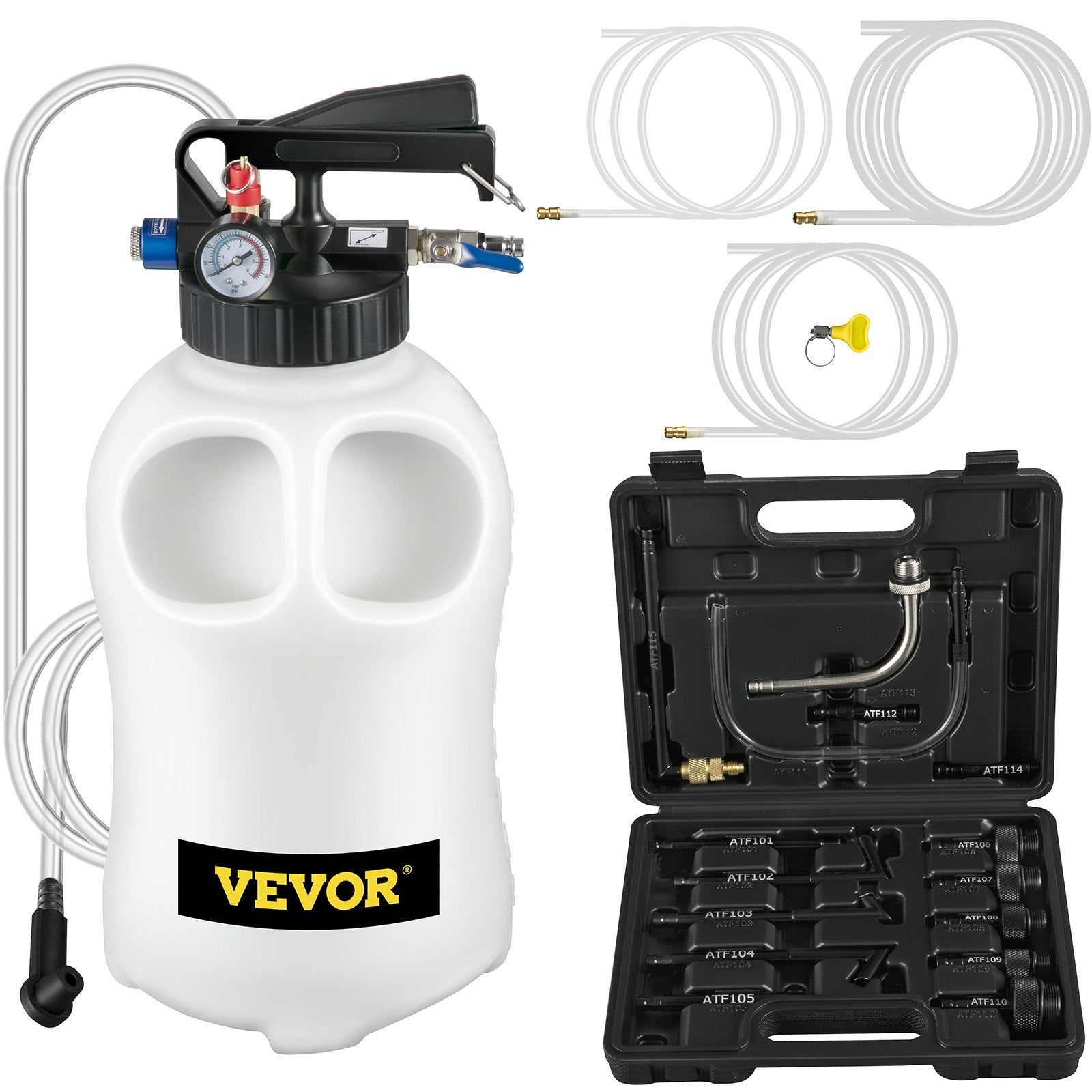 VEVOR Transmission Fluid Pump 2 Way ATF Refill System Dispenser, Oil and Liquid Extractor 10 Liter Large Capacity, Automatic Transmission Fluid Pump Tool Set with 14 Pieces ATF Filler Adapters