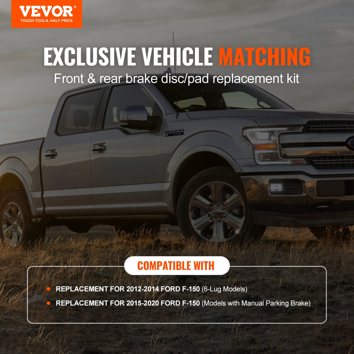 VEVOR Front and Rear Brake Kit Compatible with 2012-2020 Ford F-150(MPB Only), Drilled and Slotted Brake Rotors Ceramic Brake Pads Replacement, 13.8" Front Rotors 13.7" Rear Rotors