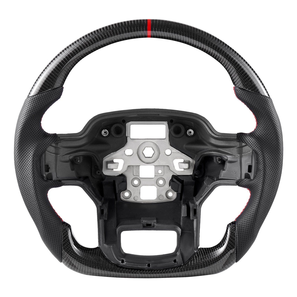 Steering Wheel for 2021-2024 Ford F150, Carbon Fiber Steering Wheel D-Shaped Flat-Bottom, Leather Grip with Non-Slip Texture &amp; Precise Stitching, Accessories Replacement for Ford F150, Black