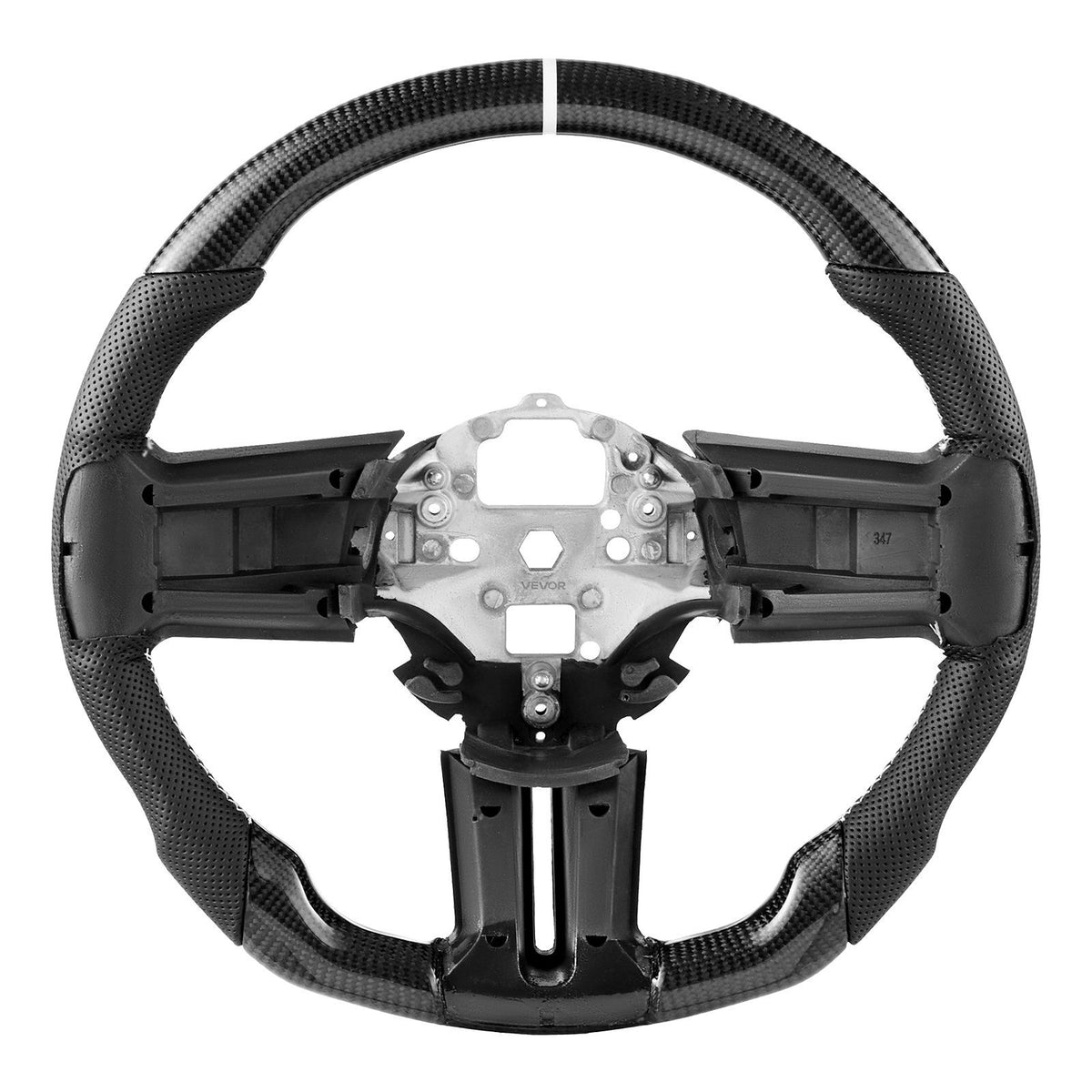 Steering Wheel for 2010-2014 Ford Mustang, Carbon Fiber Steering Wheel D-Shaped Flat-Bottom, Leather Grip with Non-Slip Texture &amp; Precise Stitching, Accessories Replacement for Mustang, Black