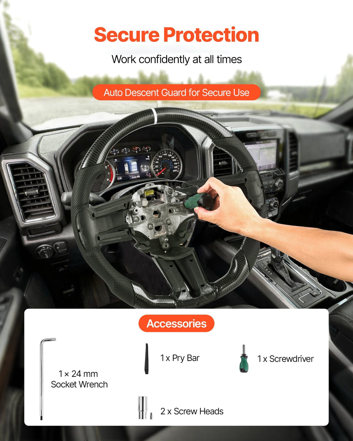 Steering Wheel for 2010-2014 Ford Mustang, Carbon Fiber Steering Wheel D-Shaped Flat-Bottom, Leather Grip with Non-Slip Texture & Precise Stitching, Accessories Replacement for Mustang, Black