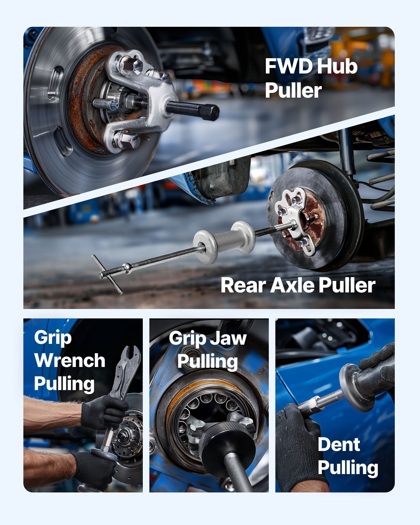 9-Way Slide Hammer Puller Set, 15PCS Front Wheel Hub Bearing Remover & Rear Wheel Axle Hub Dent Shaft Puller Tool Kit, Axle Bearing Puller Tool Kit and Slide Hammer Remover Set with Carry Box