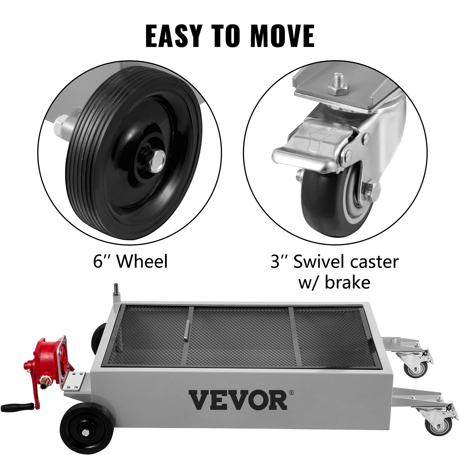 VEVOR Low Profile Oil Drain Pan Truck Drain Pan 57 L with Pump Hose Casters