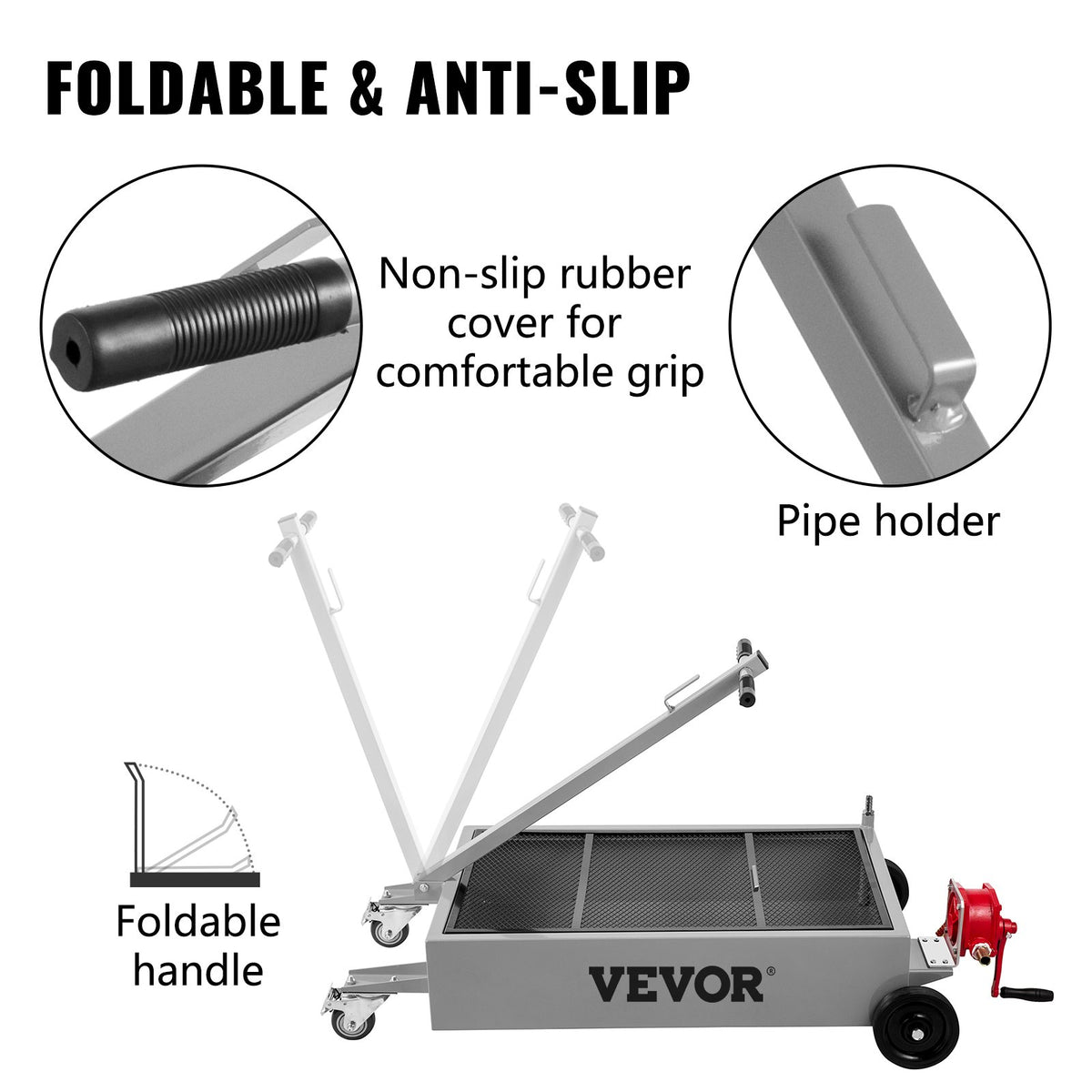 VEVOR Low Profile Oil Drain Pan Truck Drain Pan 57 L with Pump Hose Casters