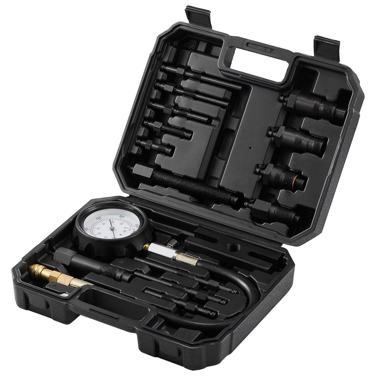 VEVOR Diesel Engine Compression Tester, 18 pcs Cylinder Pressure Test Tool Kit, with 0-1000 psi Gauge and Adapters, Diesel Injector Tester Check Cylinders in Diesel Trucks, Tractors, Equipment