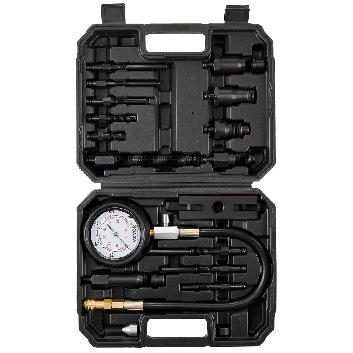 VEVOR Diesel Engine Compression Tester, 18 pcs Cylinder Pressure Test Tool Kit, with 0-1000 psi Gauge and Adapters, Diesel Injector Tester Check Cylinders in Diesel Trucks, Tractors, Equipment
