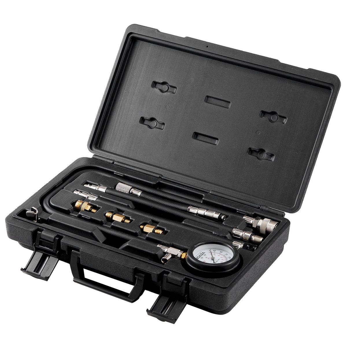 VEVOR Compression Tester Adapter Kit, 9 Pcs Automotive Engine Cylinder Leak Down Compression Test, Accurate Dual Scale Pressure Gauge 0-300 psi, with Long Reach Hoses and Case for Engine Cylinders