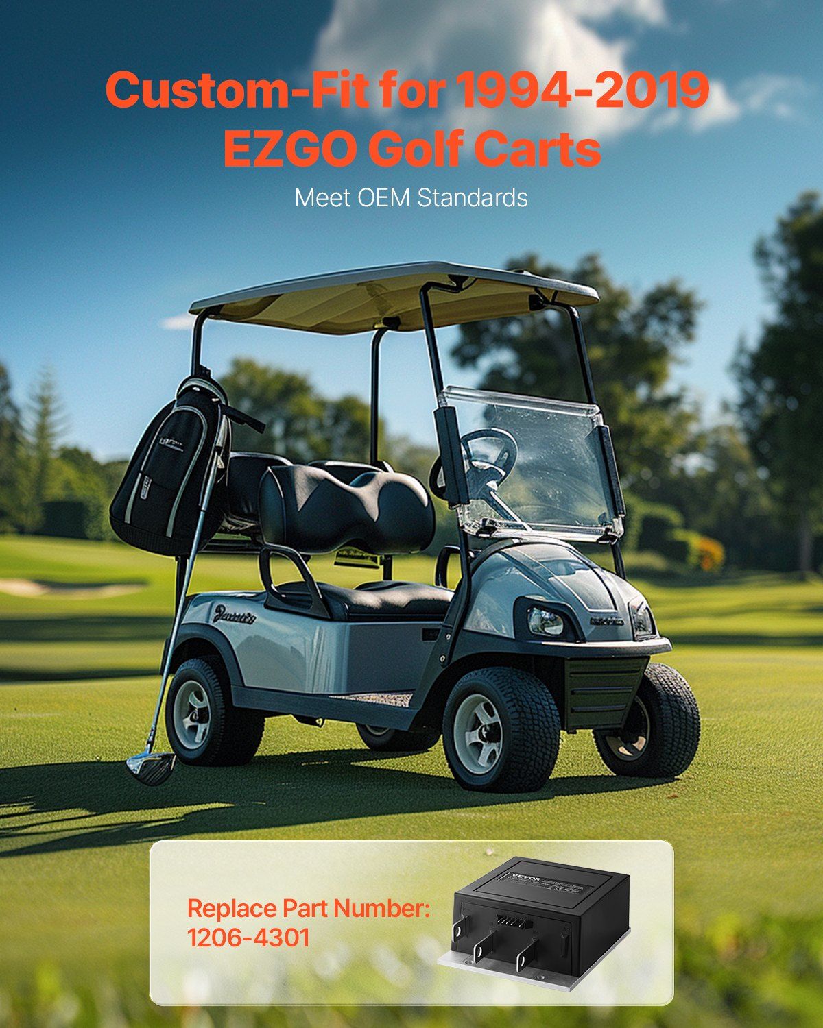Golf Cart Speed Controller, 350 Amp, DC Motor Controller Replacement for 1994-2019 EZGO Golf Carts, IP65 Rated Protection, Durable Aluminum Alloy & ABS Housing, Compatible with 1206-4301 Models