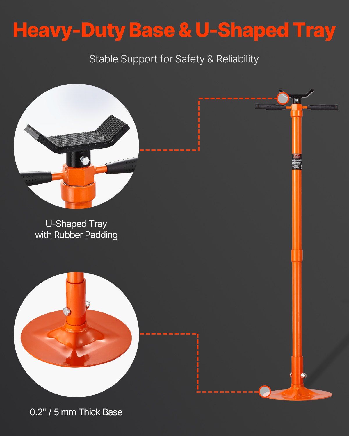 Underhoist Support Stand, 3/4 Ton Capacity Under Hoist Jack Stand, Lifting from 52.8 to 76 in, Self-Locking Threaded Screw, Bearing Mounted Spin Handle Pole Jack, Support Vehicle Components