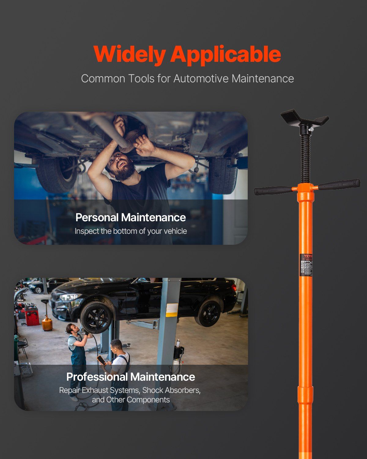 Underhoist Support Stand, 3/4 Ton Capacity Under Hoist Jack Stand, Lifting from 52.8 to 76 in, Self-Locking Threaded Screw, Bearing Mounted Spin Handle Pole Jack, Support Vehicle Components