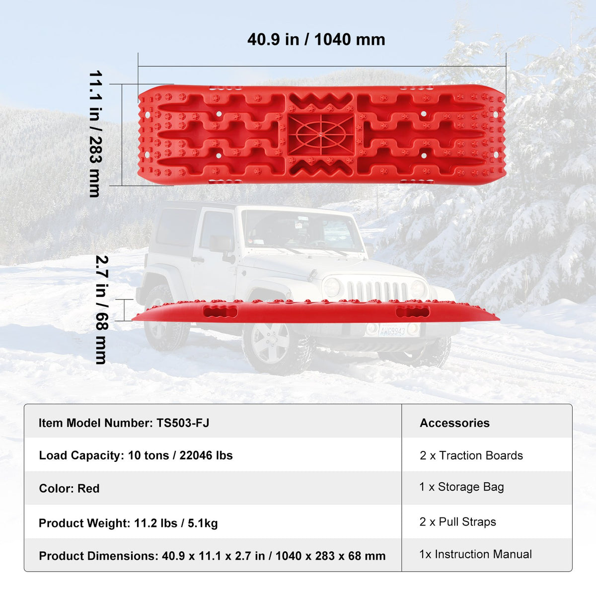 VEVOR 2PCS Traction Boards with PP for Mud Snow Sand Storage Bag Long Red