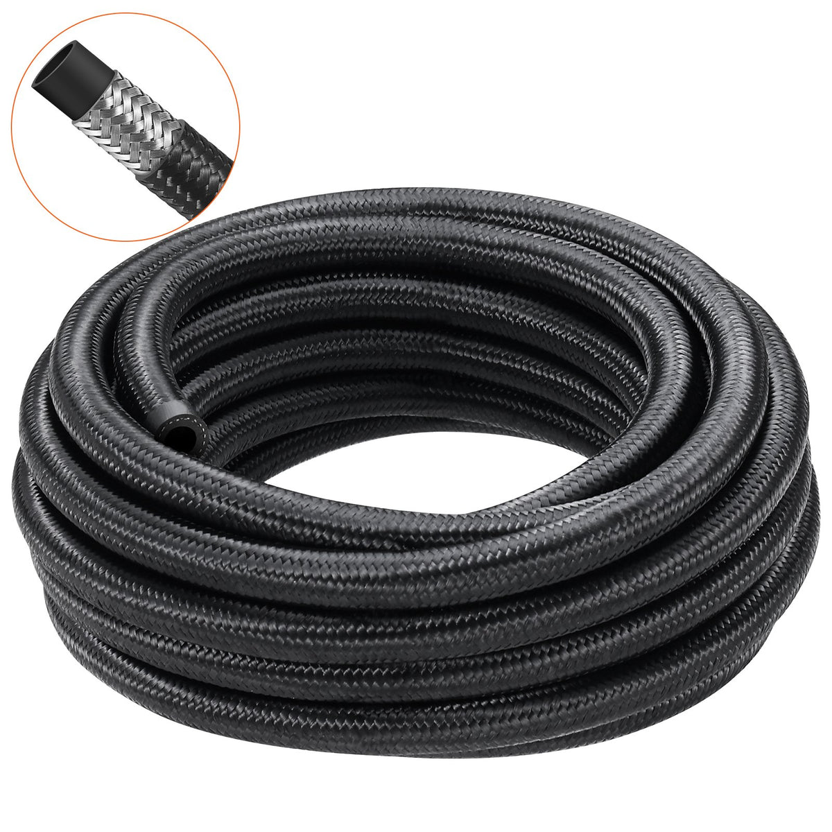 VEVOR 6AN Fuel Line Kit, 6.1 m Fuel Hose Kit, 0.86 cm Nylon Stainless Steel Braided Fuel Line Oil/Gas/Diesel Hose End Fitting Kit, with 12 PCS Swivel Fitting Adapter Kit, Black
