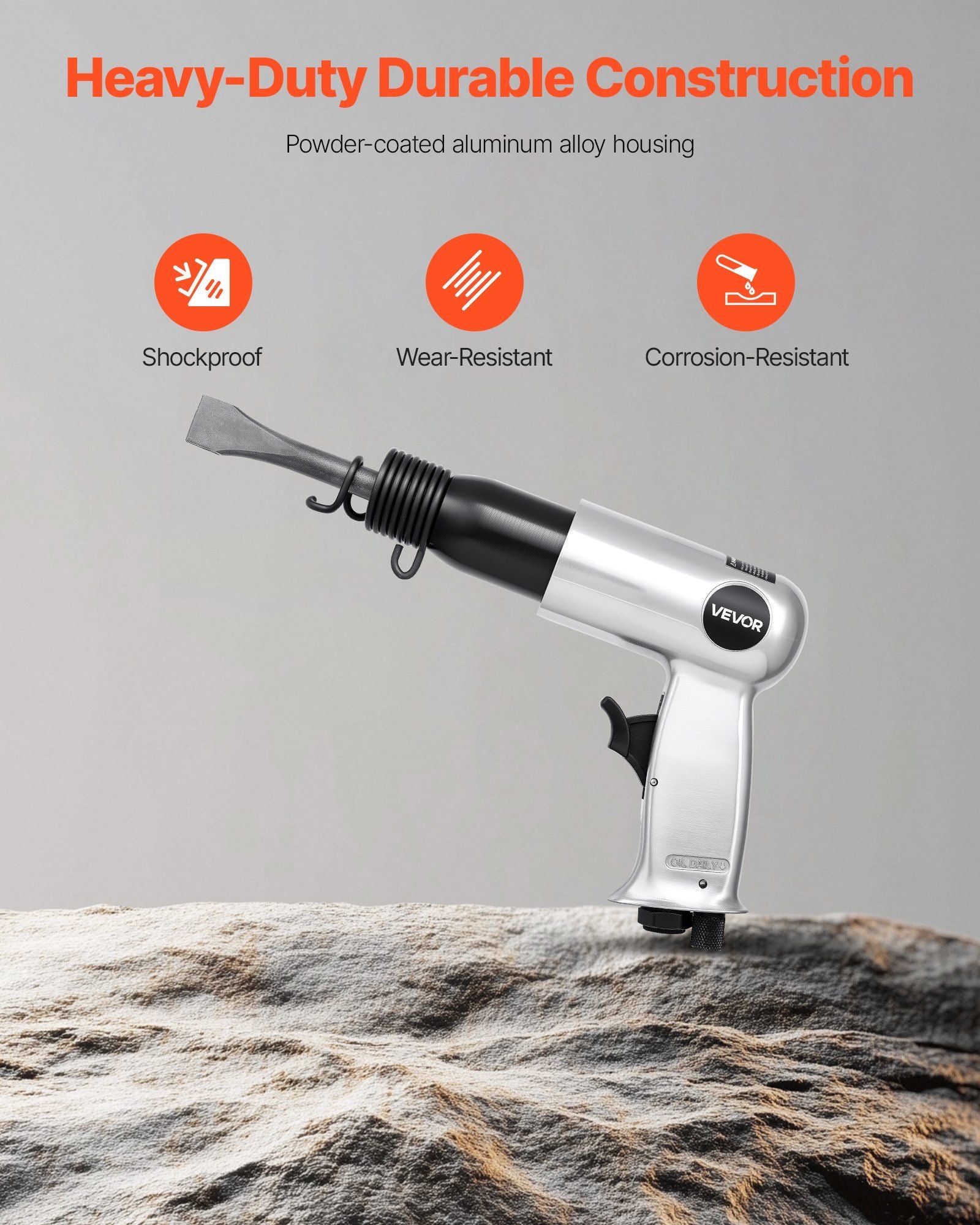 Air Hammer, 3500BPM Pneumatic Hammer with 70mm Stroke & 4PCS Chisels Round Shank, Pistol-Grip Compact Air Chisel Pneumatic Shovel Tool for Cutting Punching Scraping