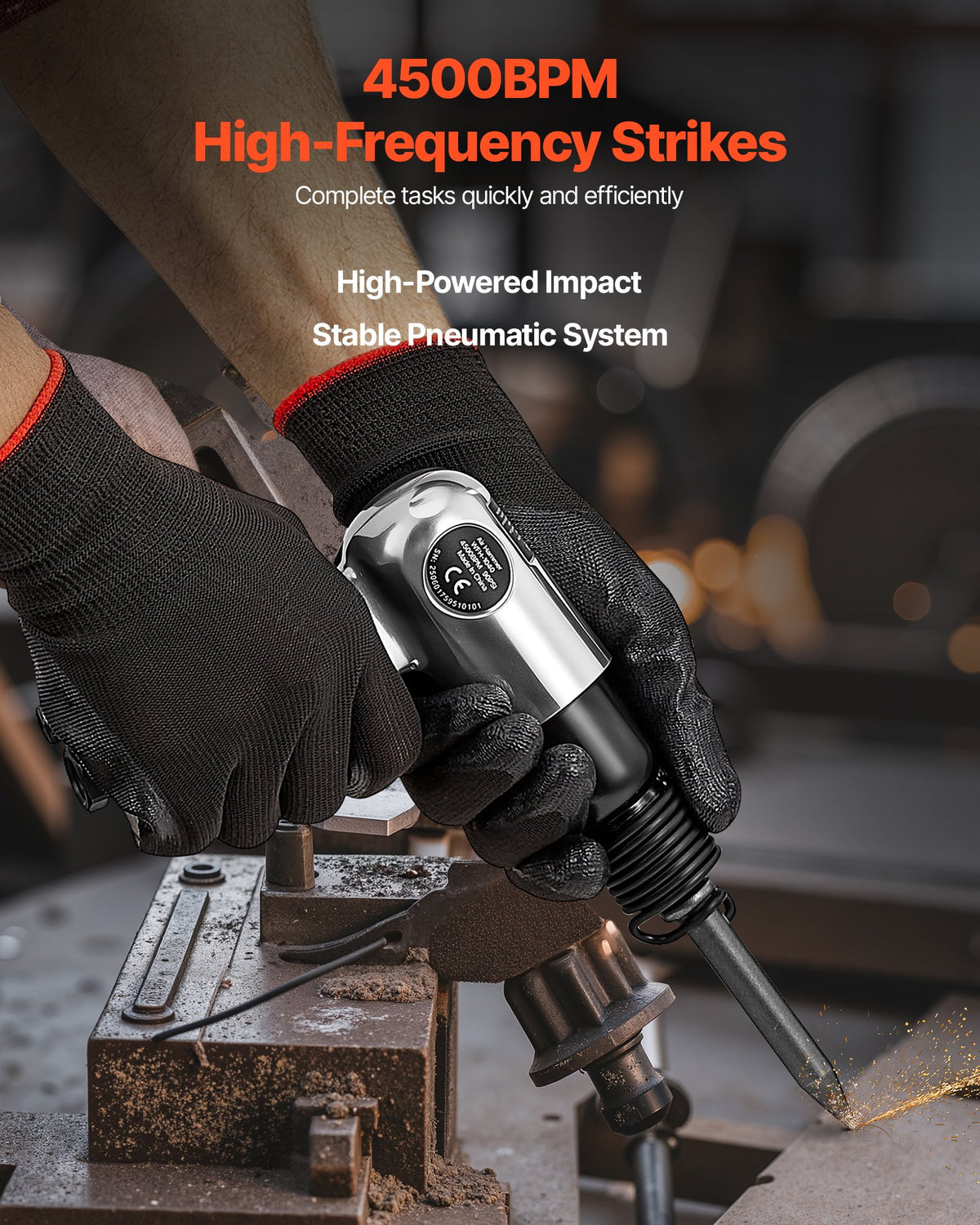 VEVOR Air Hammer, 4500BPM Pneumatic Hammer with 40mm Stroke & 4PCS Chisels Round Shank, Lightweight & Compact Air Chisel Pneumatic Shovel Tool for Cutting Punching Scraping