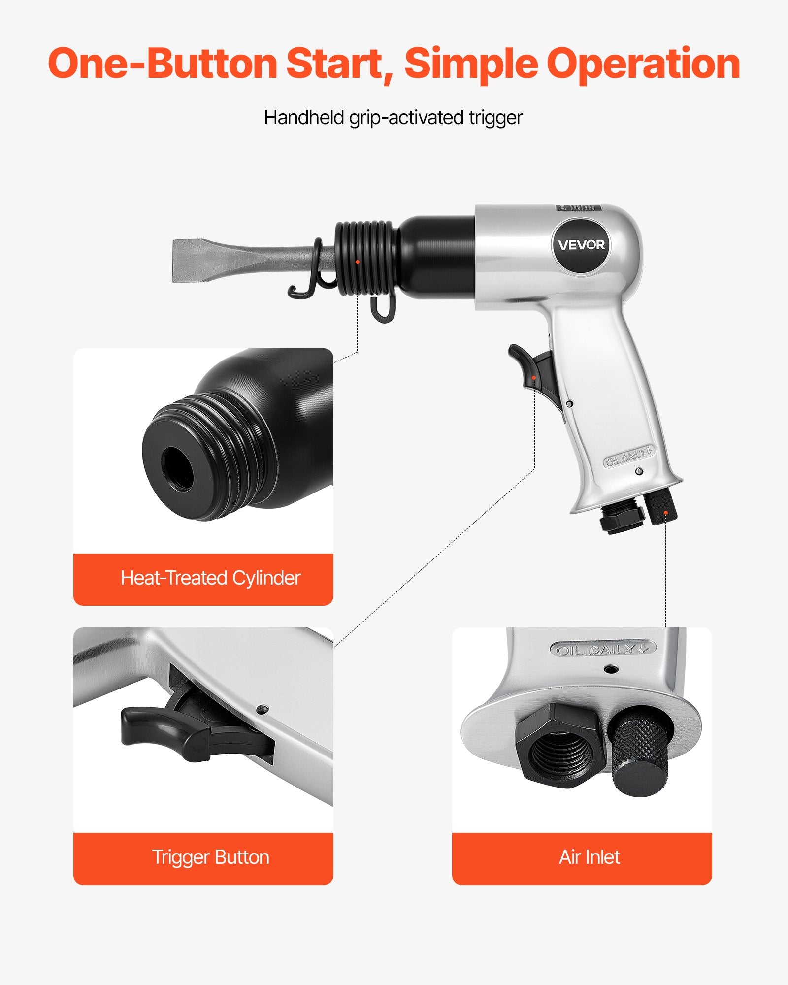VEVOR Air Hammer, 4500BPM Pneumatic Hammer with 40mm Stroke & 4PCS Chisels Round Shank, Lightweight & Compact Air Chisel Pneumatic Shovel Tool for Cutting Punching Scraping