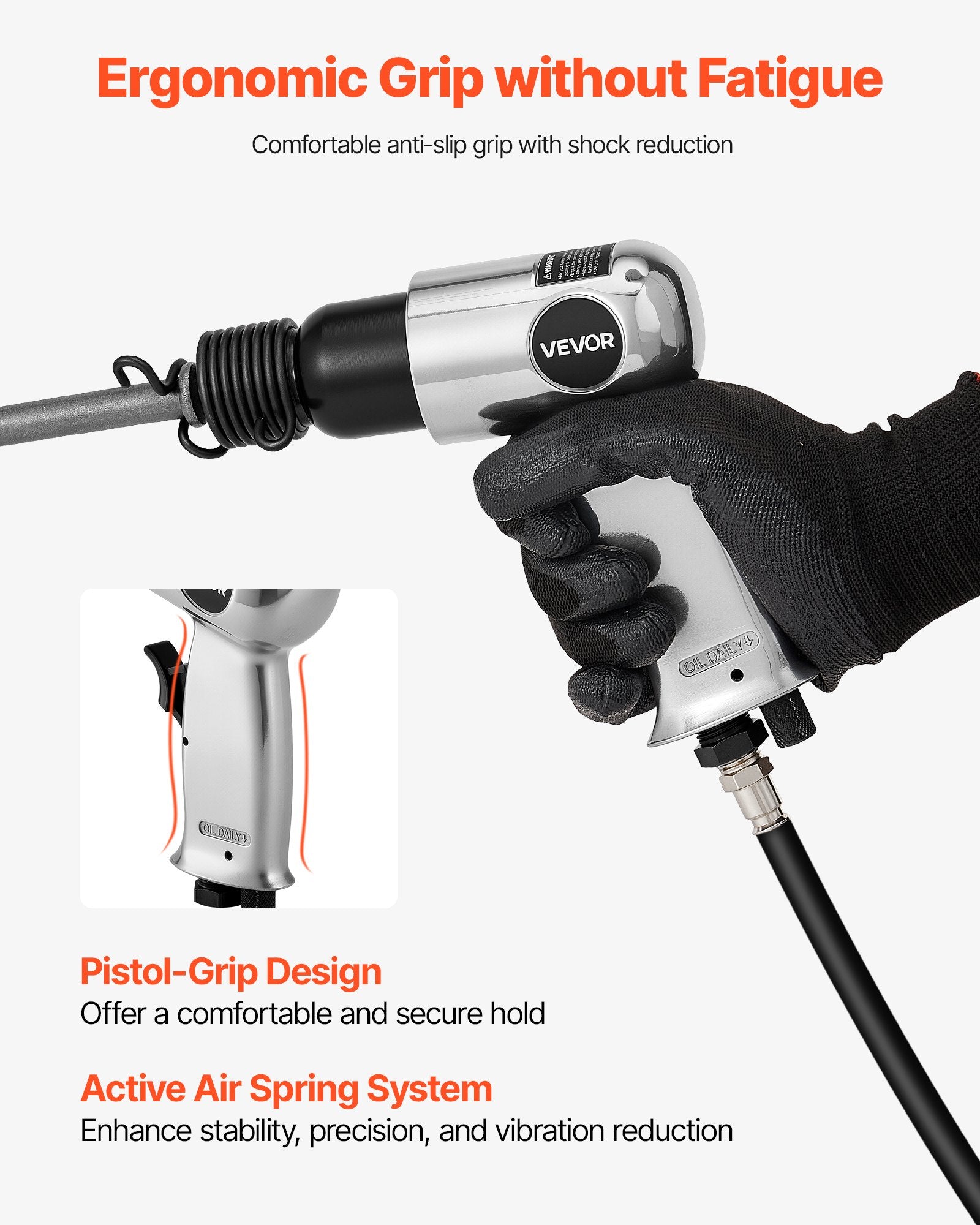 VEVOR Air Hammer, 4500BPM Pneumatic Hammer with 40mm Stroke & 4PCS Chisels Round Shank, Lightweight & Compact Air Chisel Pneumatic Shovel Tool for Cutting Punching Scraping