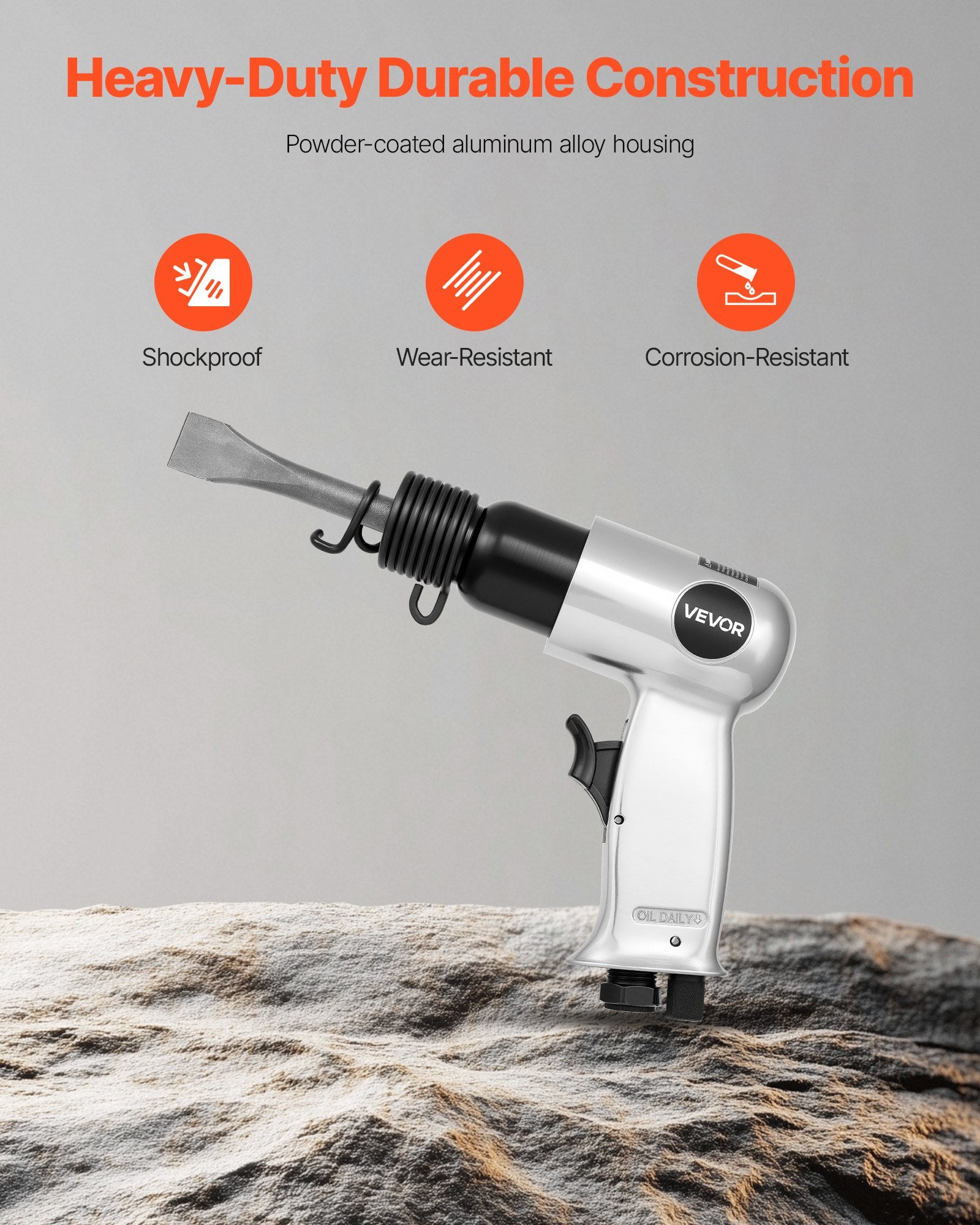 VEVOR Air Hammer, 4500BPM Pneumatic Hammer with 40mm Stroke & 4PCS Chisels Round Shank, Lightweight & Compact Air Chisel Pneumatic Shovel Tool for Cutting Punching Scraping