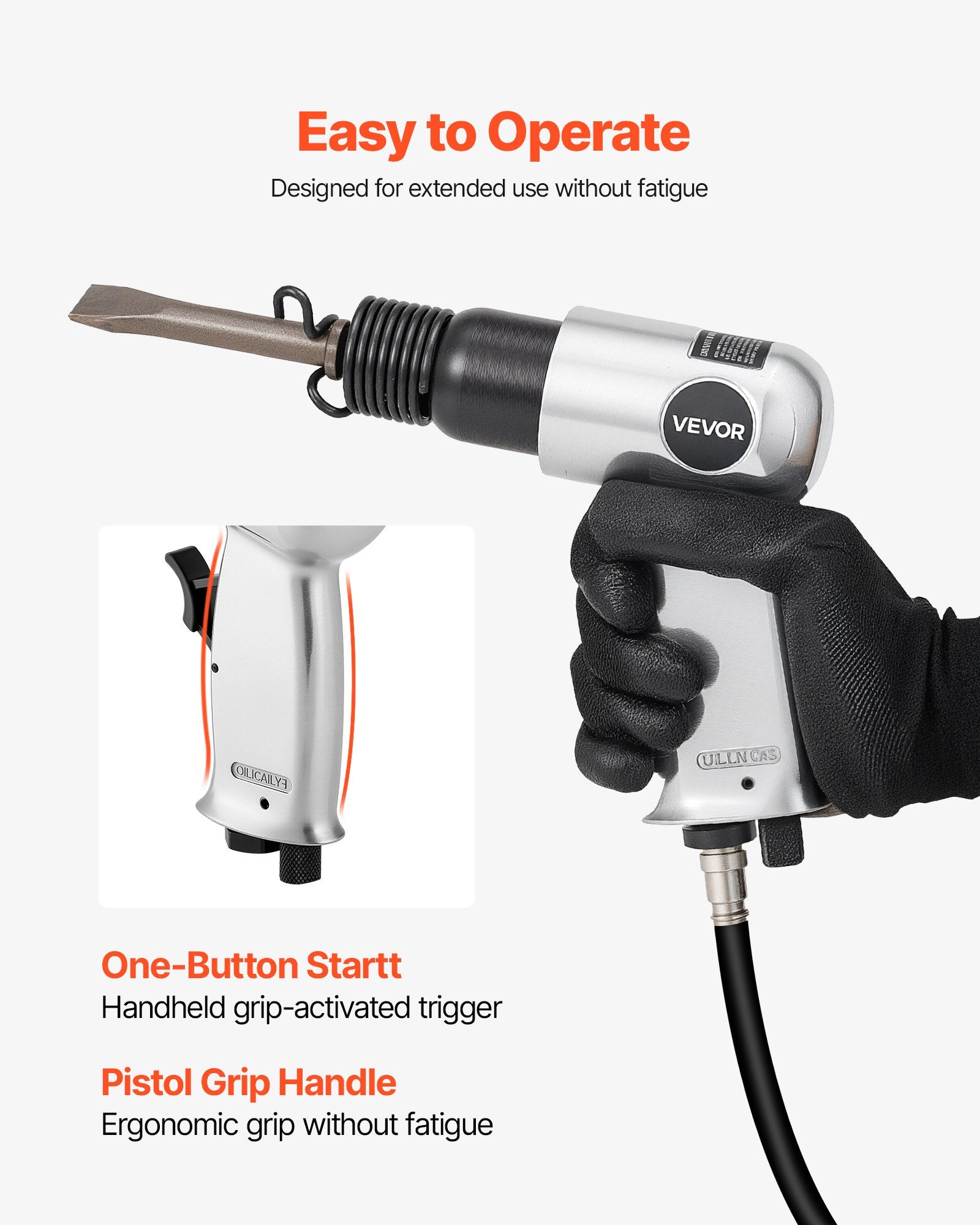 VEVOR Air Hammer, 4500BPM Pneumatic Hammer with Rust Removal Air Needle Scaler & 4PCS Chisels Round Shank, Lightweight & Compact Air Chisel Pneumatic Shovel Tool for Cutting Scraping Demolishing