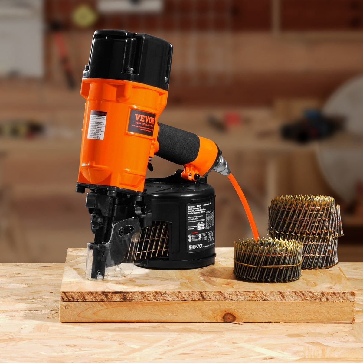 VEVOR CN83N Coil Siding Nailer 50mm to 83mm 15 Degree Pneumatic Nail Gun