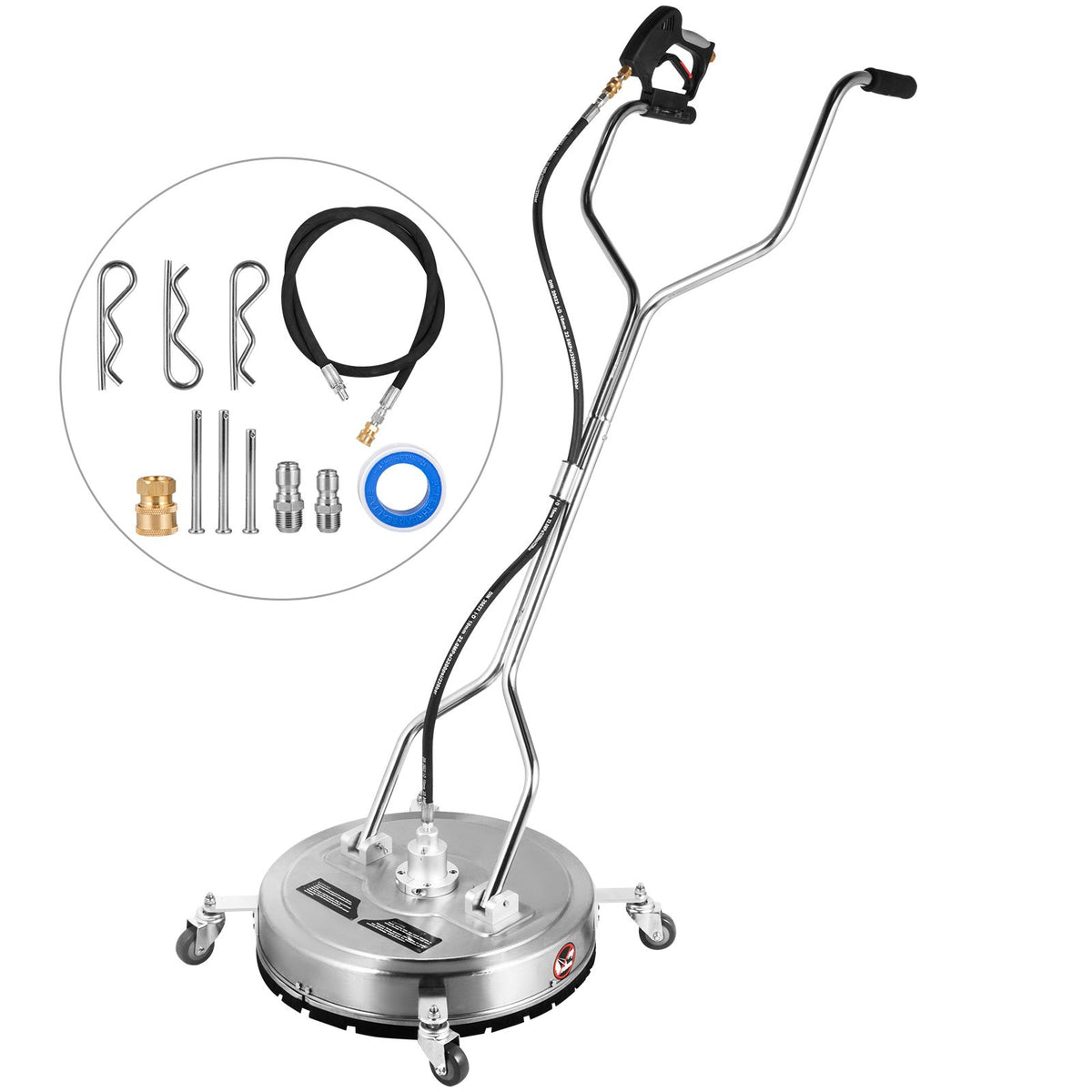 VEVOR Surface Cleaner 20 inch Flat Surface Cleaner for Pressure Washer 4000psi Pressure with 3/8 Quick Connector Surface Cleaner W/ Casters 10.5GPM Stainless Steel Rotating Rod &amp; 3 Nozzle for Patio