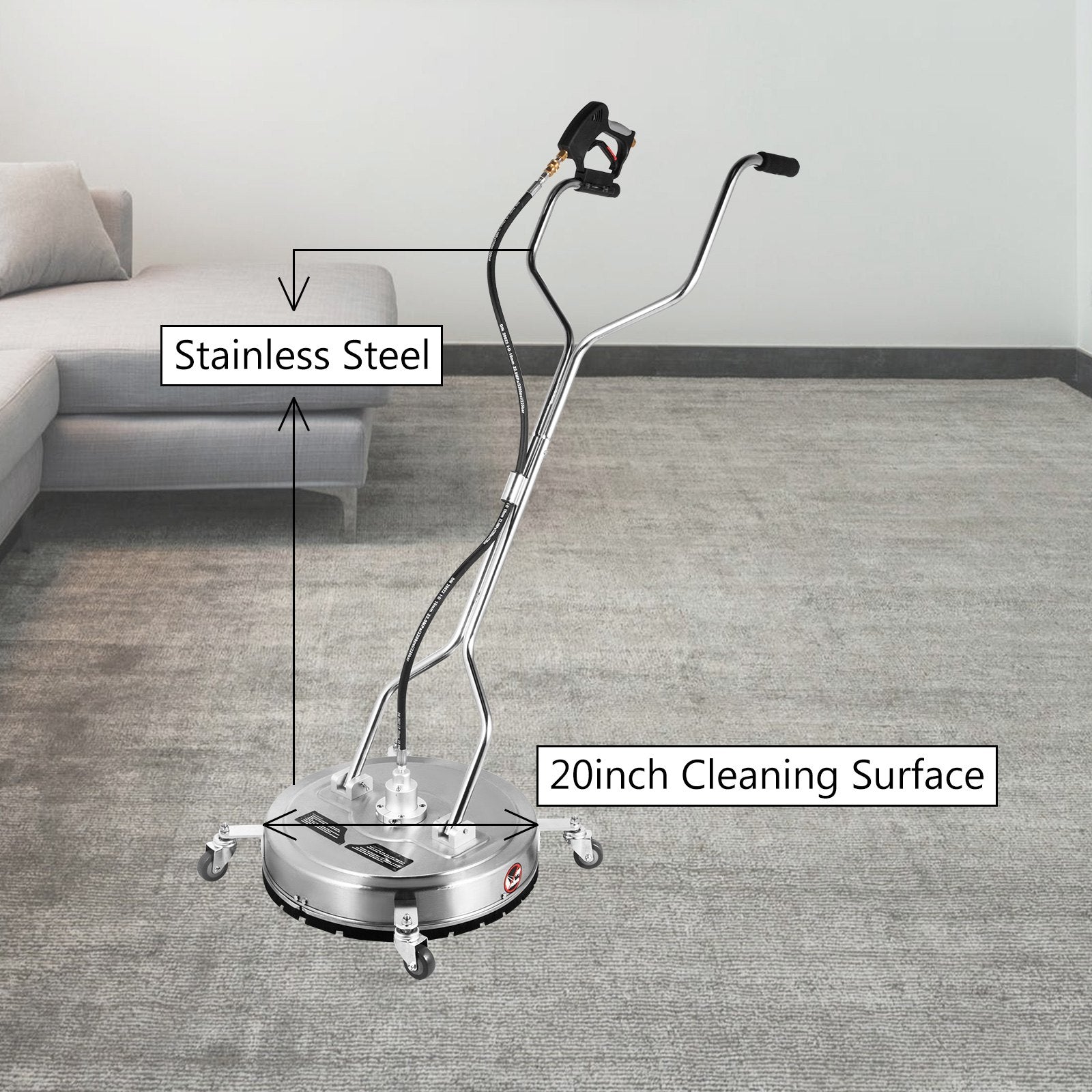 VEVOR Surface Cleaner 20 inch Flat Surface Cleaner for Pressure Washer 4000psi Pressure with 3/8 Quick Connector Surface Cleaner W/ Casters 10.5GPM Stainless Steel Rotating Rod & 3 Nozzle for Patio