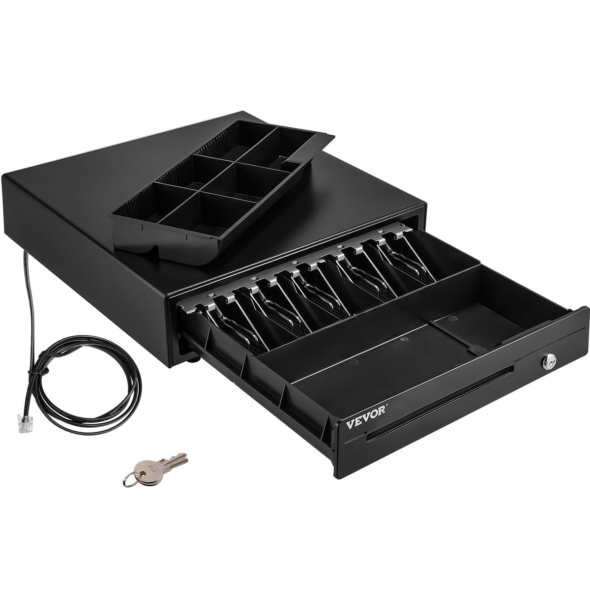 VEVOR Cash Register Drawer, 16" 12 V, for POS System with 5 Bill 6 Coin Cash Tray, Removable Coin Compartment &amp; 2 Keys Included, RJ11/RJ12 Cable for Supermarket, Bar, Coffee Shop, Restaurant