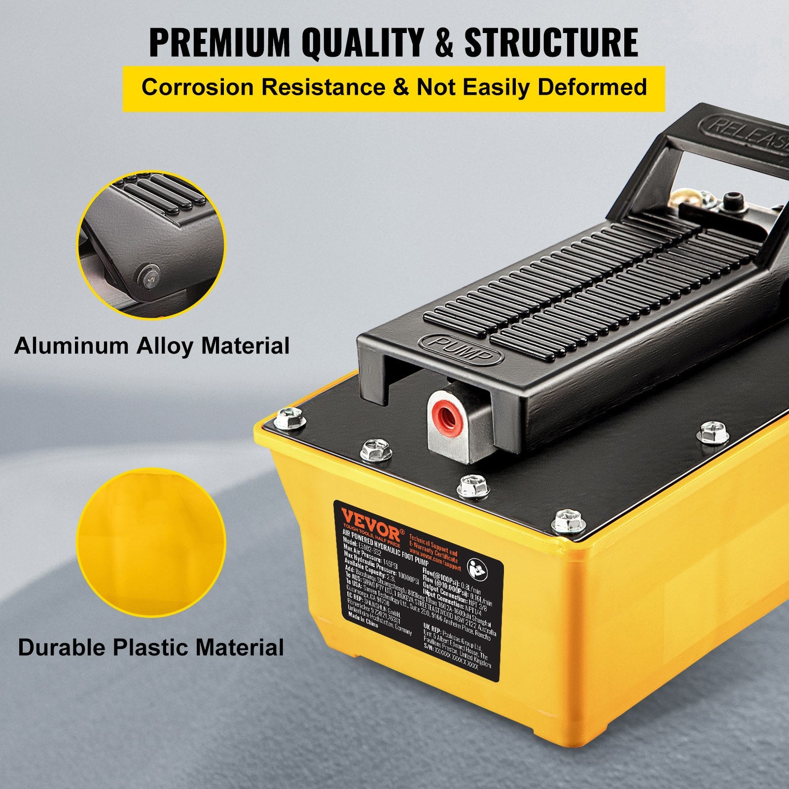 VEVOR Air Hydraulic Pump, 10,000 PSI Hydraulic Foot Pump, 0.6 Gal Reservoir Foot Operated Air/Hydraulic Pump, with Hose and Spray Gun for Heavy Machinery Rigging, Auto Repair, Auto Body Frame Machines