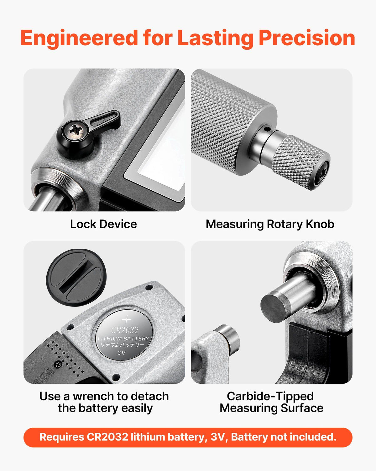 Micrometer Set, Digital Outside Micrometer 0-25.4 mm Measuring Range, 0.001 mm Resolution, Ultra-Precision Accuracy, LCD Screen, in/mm Switch, Carbide Tip, with Protective Case