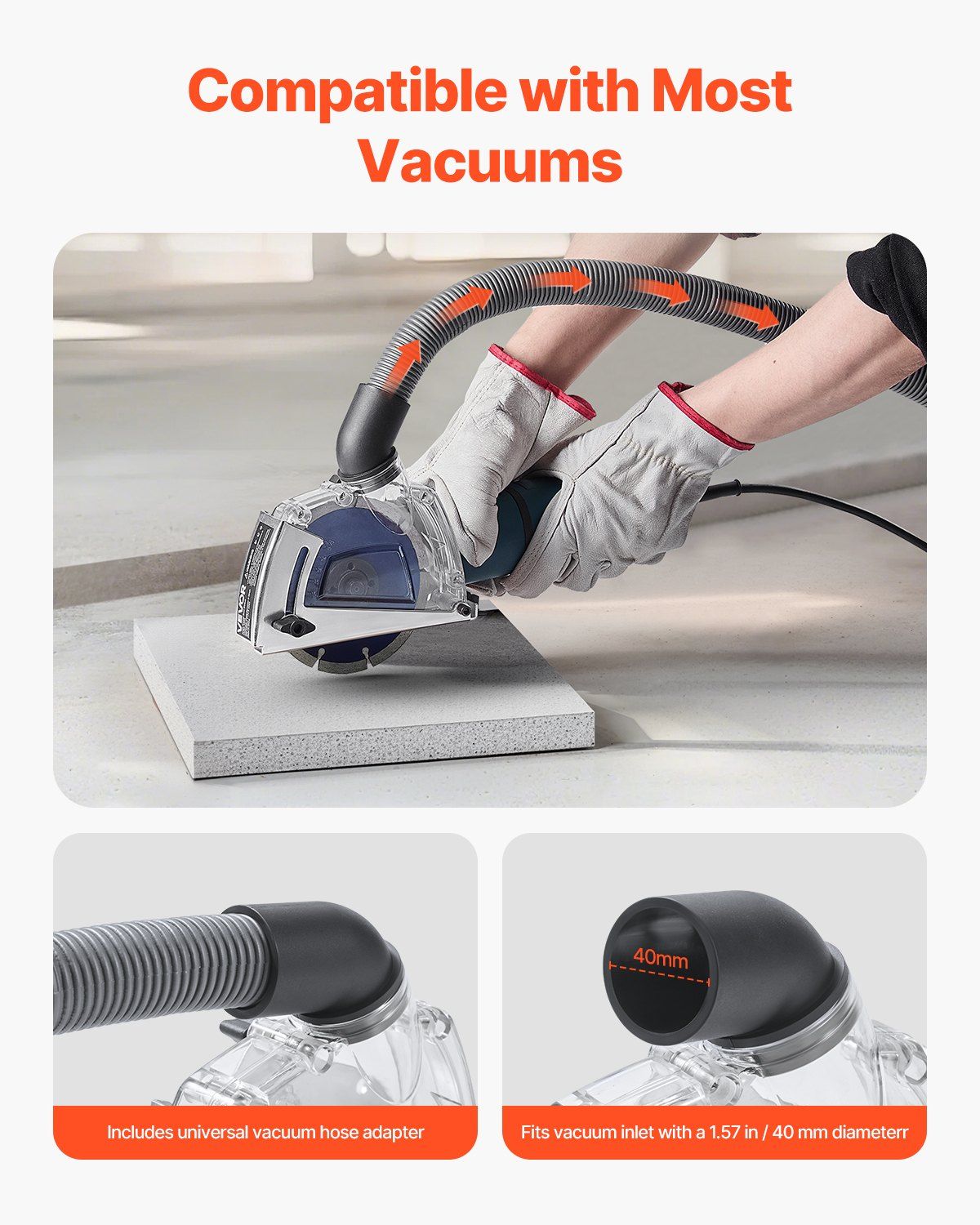 Cutting Dust Shroud for Angle Grinders, 100-125 mm Angle Grinder Dust Shroud with 6 Clamping Washers & 125 mm Diamond Grinding Cup Wheel, Adjustable Cutting Depth, Connect to Vacuum Cleaner