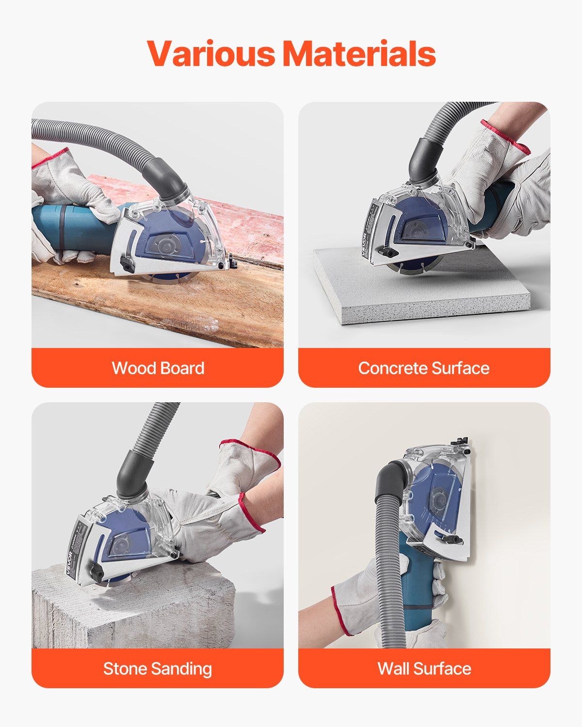 Cutting Dust Shroud for Angle Grinders, 100-125 mm Angle Grinder Dust Shroud with 6 Clamping Washers & 125 mm Diamond Grinding Cup Wheel, Adjustable Cutting Depth, Connect to Vacuum Cleaner