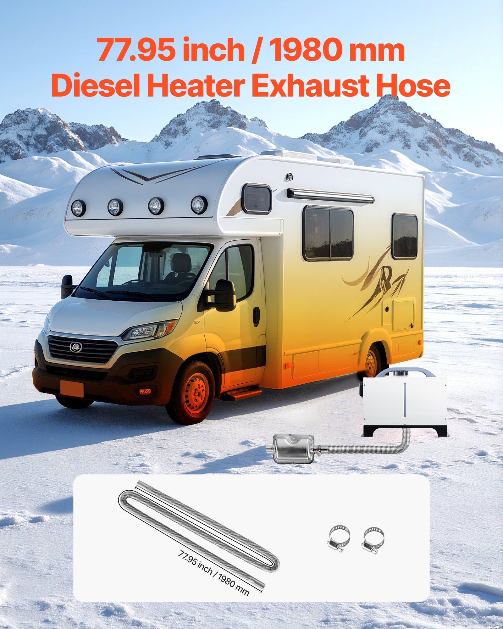 Exhaust Hose, 1980mm Stainless Steel Exhausts Hose, Diesel Heater Flexible Exhaust Pipe with 2 Hose Clamps, Exhausts Hoses Kit Diesel Heater Accessories for 2KW 5KW 8KW Diesels Heaters