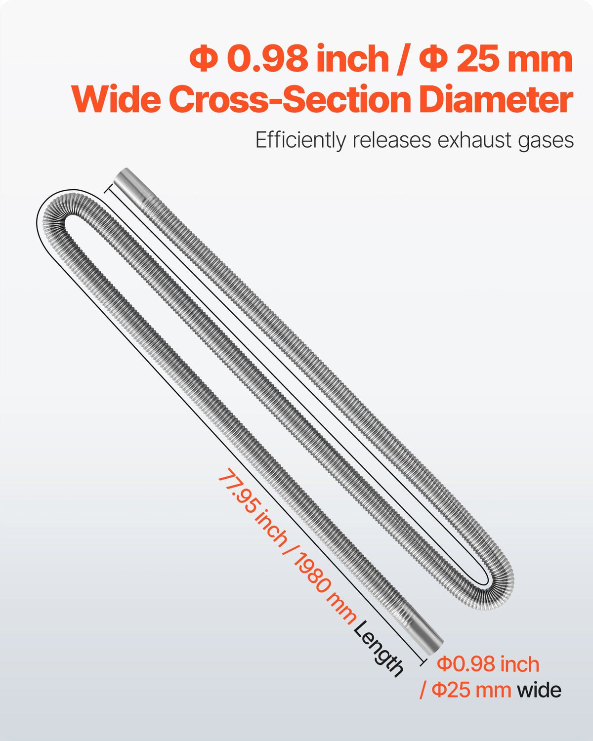 Exhaust Hose, 1980mm Stainless Steel Exhausts Hose, Diesel Heater Flexible Exhaust Pipe with 2 Hose Clamps, Exhausts Hoses Kit Diesel Heater Accessories for 2KW 5KW 8KW Diesels Heaters