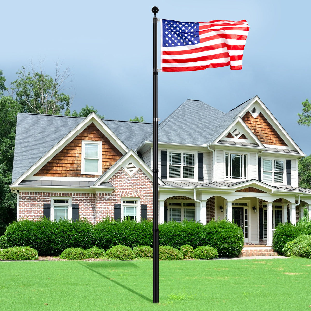 VEVOR 25FT Telescopic Flagpole Kit, Heavy Duty Aluminum Alloy Flag Pole Kit in Ground for Outside, 3 Display Modes Flagpole with Professional Accessories, Black