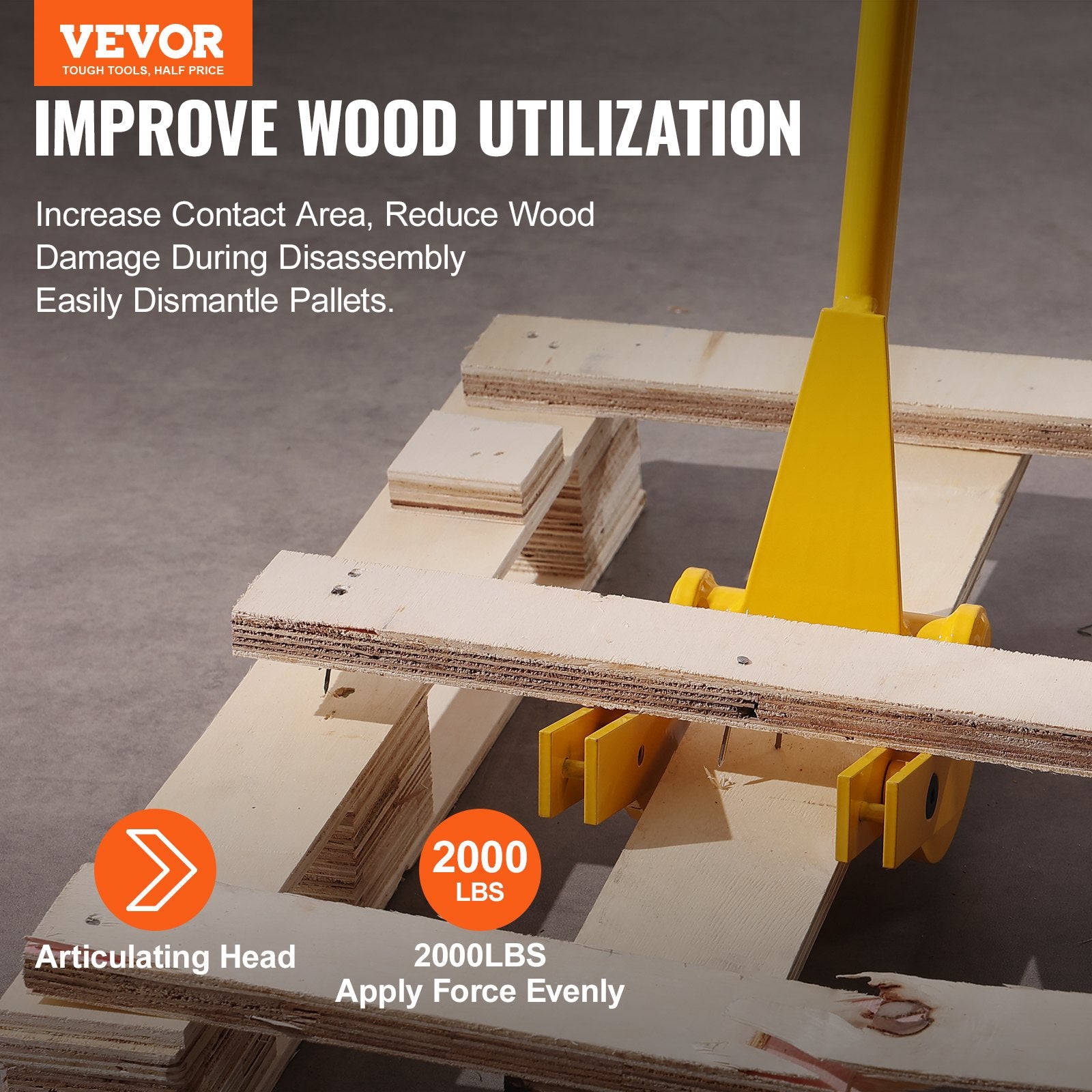 VEVOR Pallet Buster, 104 cm Handle, 907 kg Weight Capacity, Q235 Carbon Steel, Heavy Duty Deck Wrecker Demolition Wood Pallet Tool Breaker Pry Bar Puller for Efficient and Effortless Board Removal