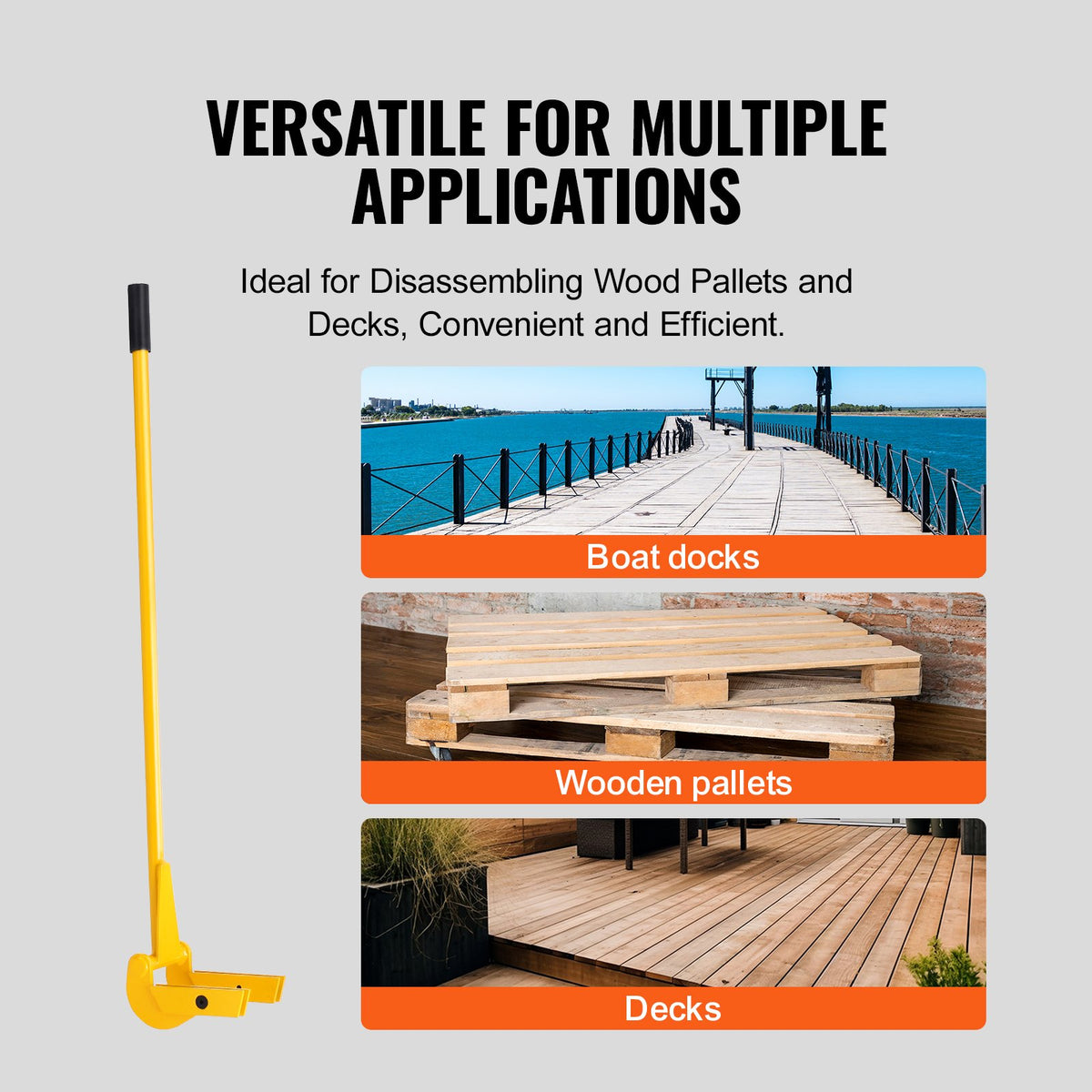 VEVOR Pallet Buster, 104 cm Handle, 907 kg Weight Capacity, Q235 Carbon Steel, Heavy Duty Deck Wrecker Demolition Wood Pallet Tool Breaker Pry Bar Puller for Efficient and Effortless Board Removal